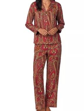 Lauren Ralph Lauren Red Paisley Button-Front Pajama Set